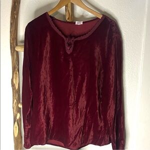 CP Shades Deep Red Burgundy Velvet Ling Sleeve Boho Blouse Medium Large